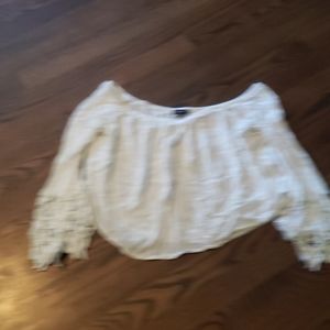 Adorable cropped off the shoulder top with lace sl
